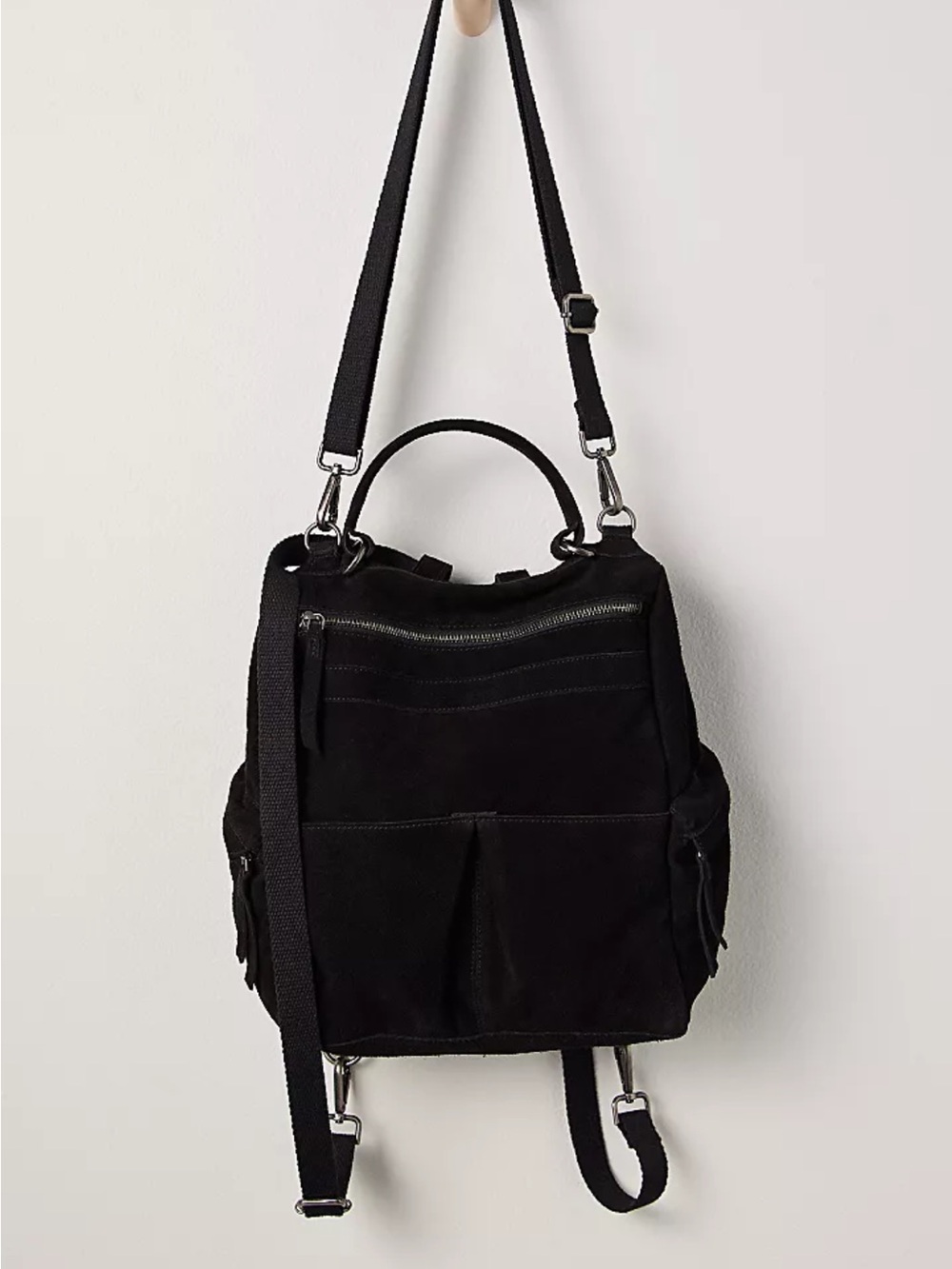 Free People Black Convertible Suede Backpack